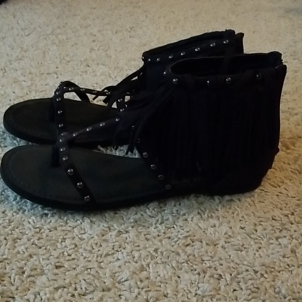 Not Rated Black Studded Fringe sandals